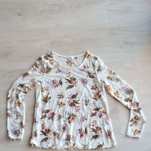 love, Fire Cream Floral Long Sleeve Top
